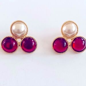 Vintage Elegant Gold and Red Faux Pearl Earrings